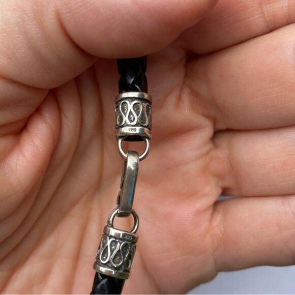 NECKLACE FRESHWATER PEARLS BLACK BRAIDED LEATHER 925 STERLING SILVER 17” - Picture 8 of 9